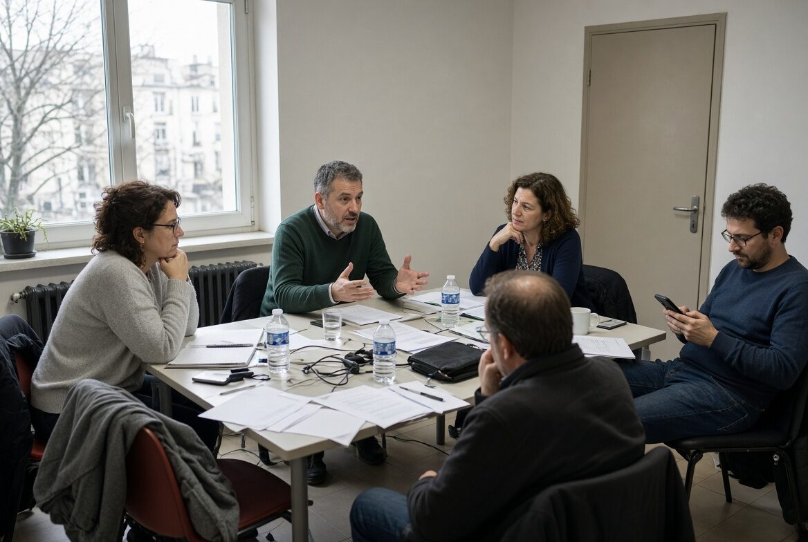 Échange autour d'une table de travail